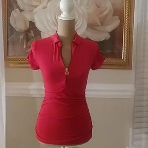 Michael Kors Red Zipper Neck Top